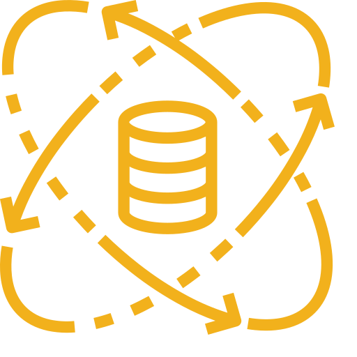 icon showing a database surrounded by circular arrows indicating data flow